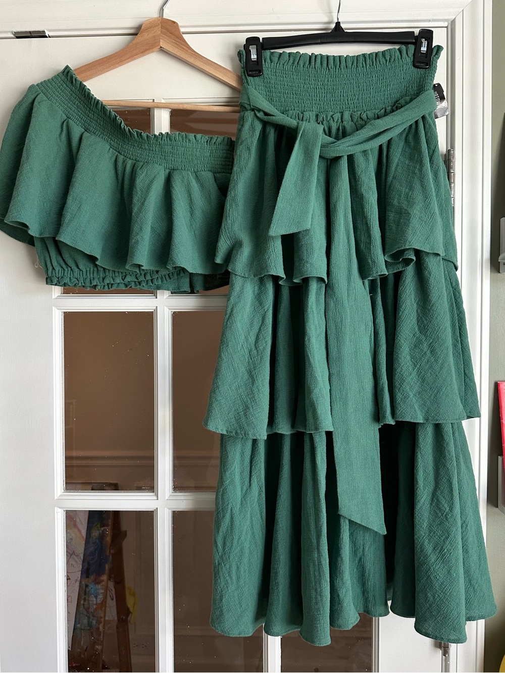 Free People tiered maxi skirt & off the shoulder top set